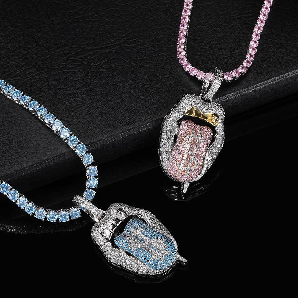 Custom Dollar Mouth & Tongue Pendant Necklace with Micro-Pave Zircon Stones for Men | Caratix Jewelry - CaratixJewelry