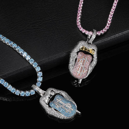 Custom Dollar Mouth & Tongue Pendant Necklace with Micro-Pave Zircon Stones for Men | Caratix Jewelry - CaratixJewelry