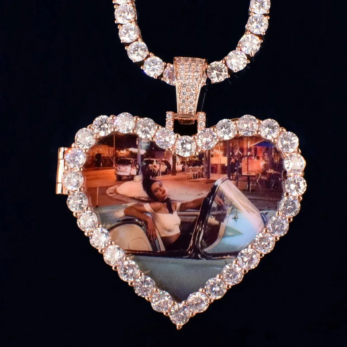 Flip-Open Heart Photo Pendant | CZ Iced Out DIY Custom Picture Hip Hop Jewelry - CaratixJewelry