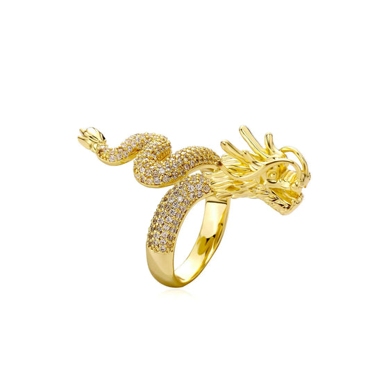 Black Dragon Ring for Men | Neo-Chinese Mythical Serpent Band | Caratix