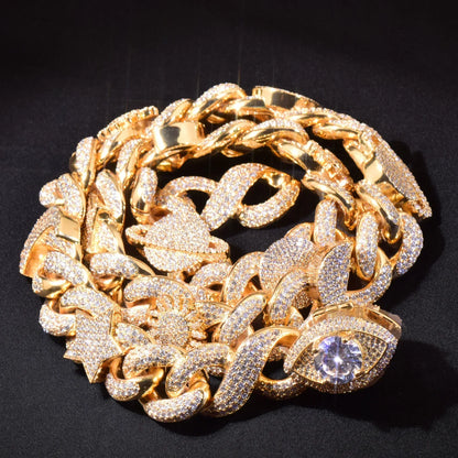 Star Moon Eye Clasp Cuban Chain Necklace with Copper & Zircon | Hip Hop Jewelry | Caratix Jewelry - CaratixJewelry