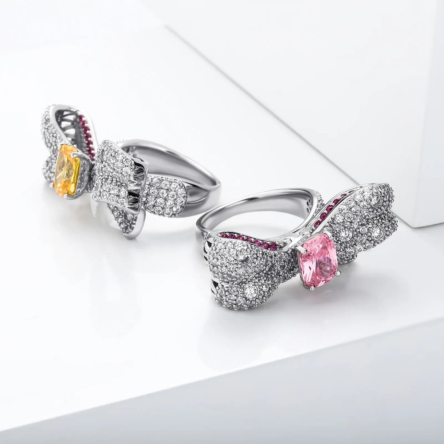Colorful Gemstone Bow-knot Ring | Iced Out Rainbow Band | Caratix