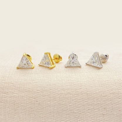 S925 Sterling Silver Triangle Moissanite Studs | Trillion Cut Earring | Caratix