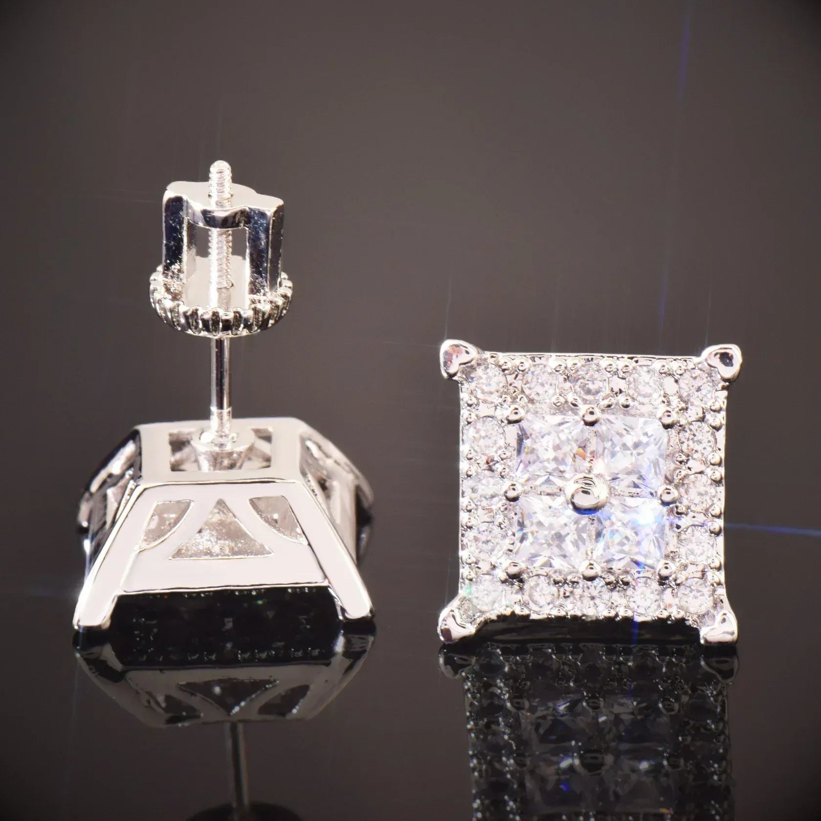 Iced Out Square Stud Earrings with Zircon | Trendy & Minimalist Hip Hop Jewelry | Caratix Jewelry - CaratixJewelry