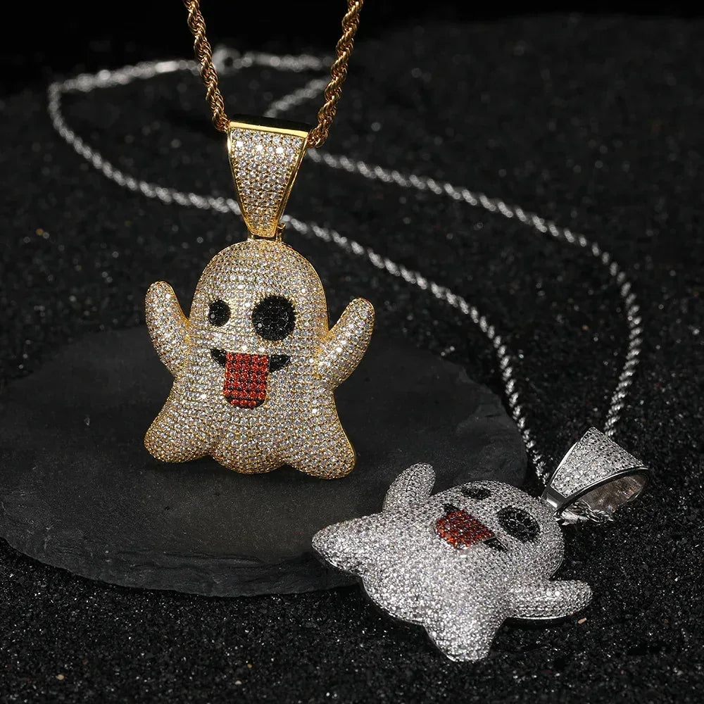 Large Tongue Out Ghost Pendant Necklace with Micro-Pave Zircon for Men | Caratix Jewelry - CaratixJewelry