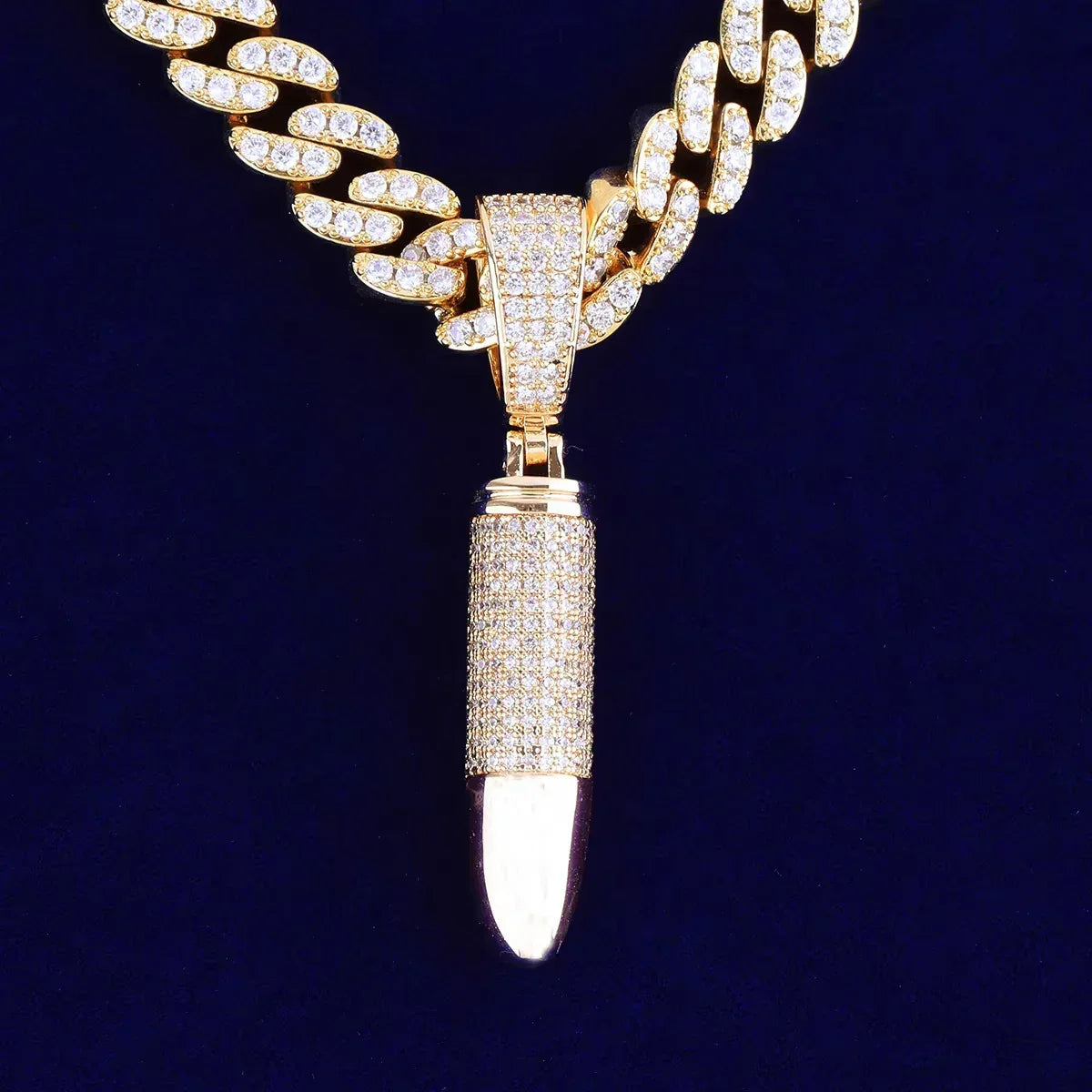 Iced Out Geometric Capsule Pendant | Women's Utilitarian "Urban Armor" Necklace | Premium Copper CZ Cylinder Charm | Cyber Y2K & Techwear Jewelry | Caratix - CaratixJewelry
