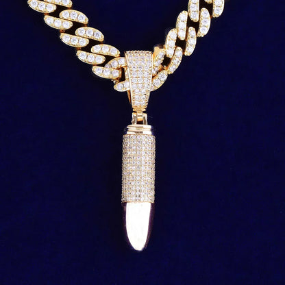 Iced Out Geometric Capsule Pendant | Women's Utilitarian "Urban Armor" Necklace | Premium Copper CZ Cylinder Charm | Cyber Y2K & Techwear Jewelry | Caratix - CaratixJewelry