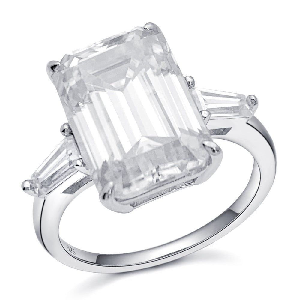 Massive 8 Carat Emerald Cut Moissanite Ring S925 Silver | 10x14mm D VVS1 | Caratix