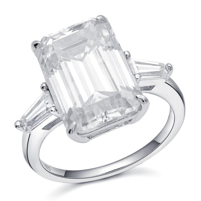 Massive 8 Carat Emerald Cut Moissanite Ring S925 Silver | 10x14mm D VVS1 | Caratix