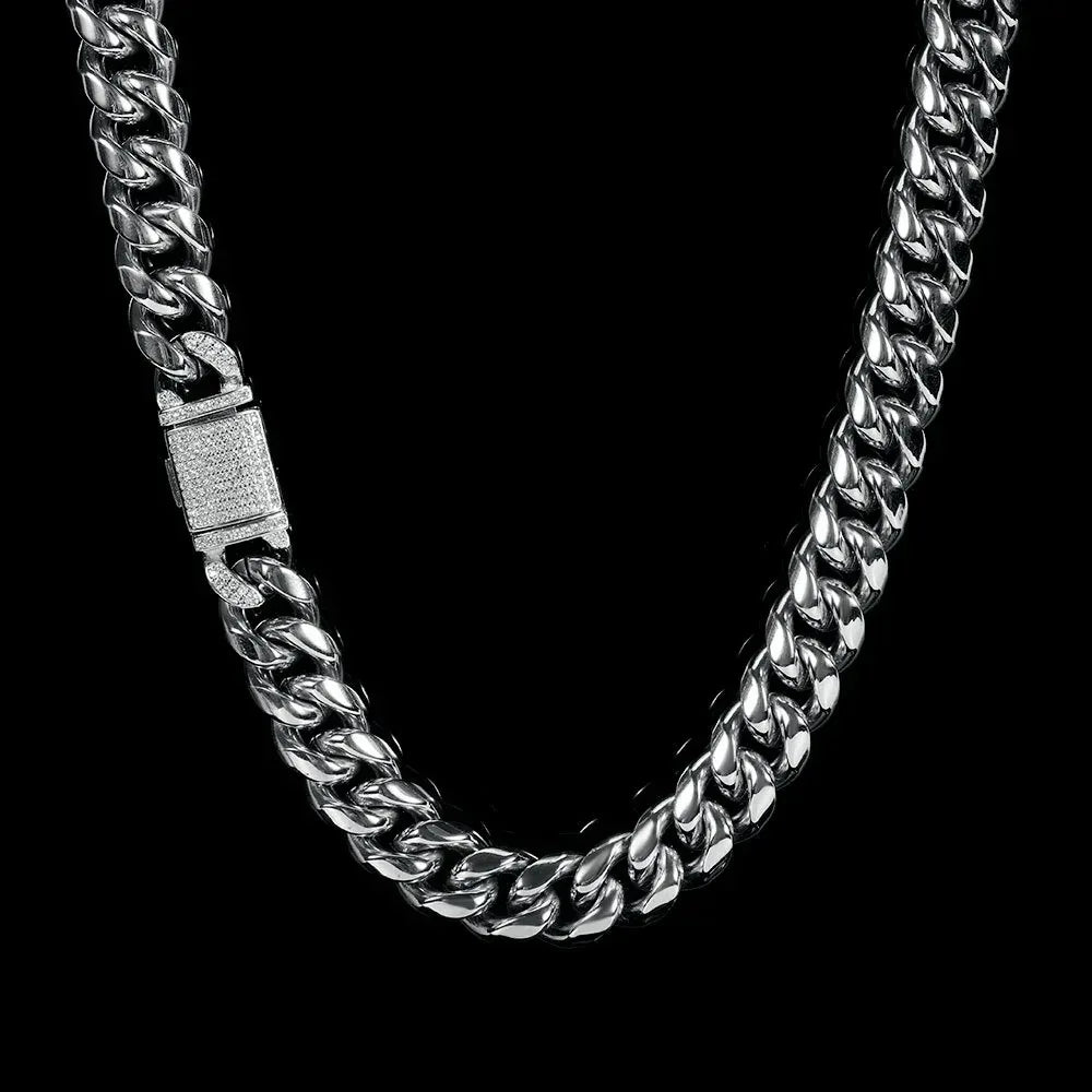 12mm Gold Plated Stainless Steel Cuban Chain Necklace with Polished Titanium Steel for Men | Caratix Jewelry - CaratixJewelry
