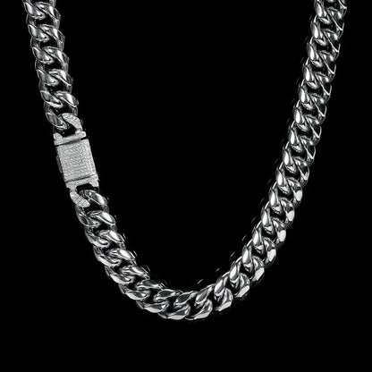 12mm Gold Plated Stainless Steel Cuban Chain Necklace with Polished Titanium Steel for Men | Caratix Jewelry - CaratixJewelry