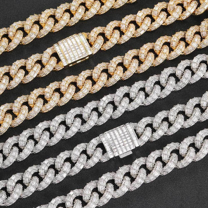 21mm Iced Out Cuban Link Chain Necklace Triple Row Zircon - CaratixJewelry