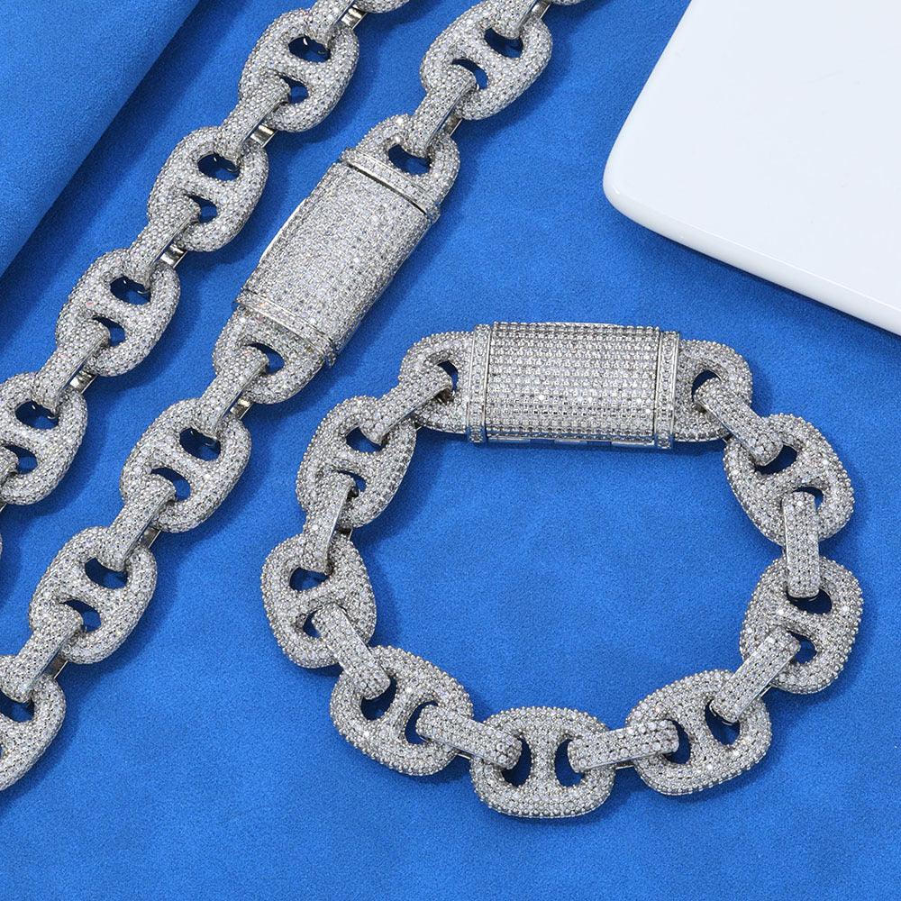 Hip Hop Jewelry 16mm S925 Silver Cuban Link Bracelet – CZ Pig Nose Chain, Trendy Men’s Fashion Accessory | Caratix Jewelry - CaratixJewelry