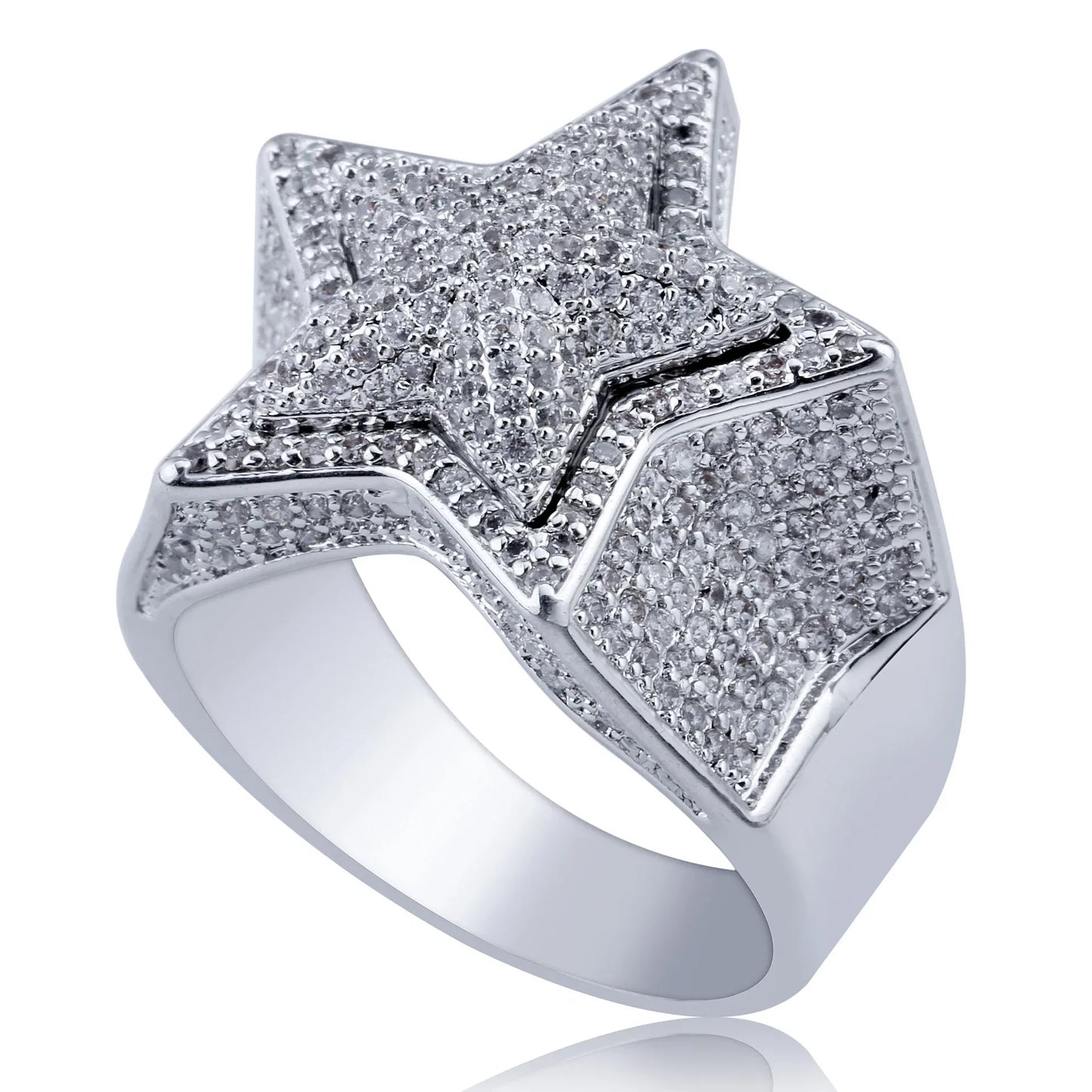 Men's Iced Out 3D Star Ring | Hip Hop Pentagram Signet Band | Caratix