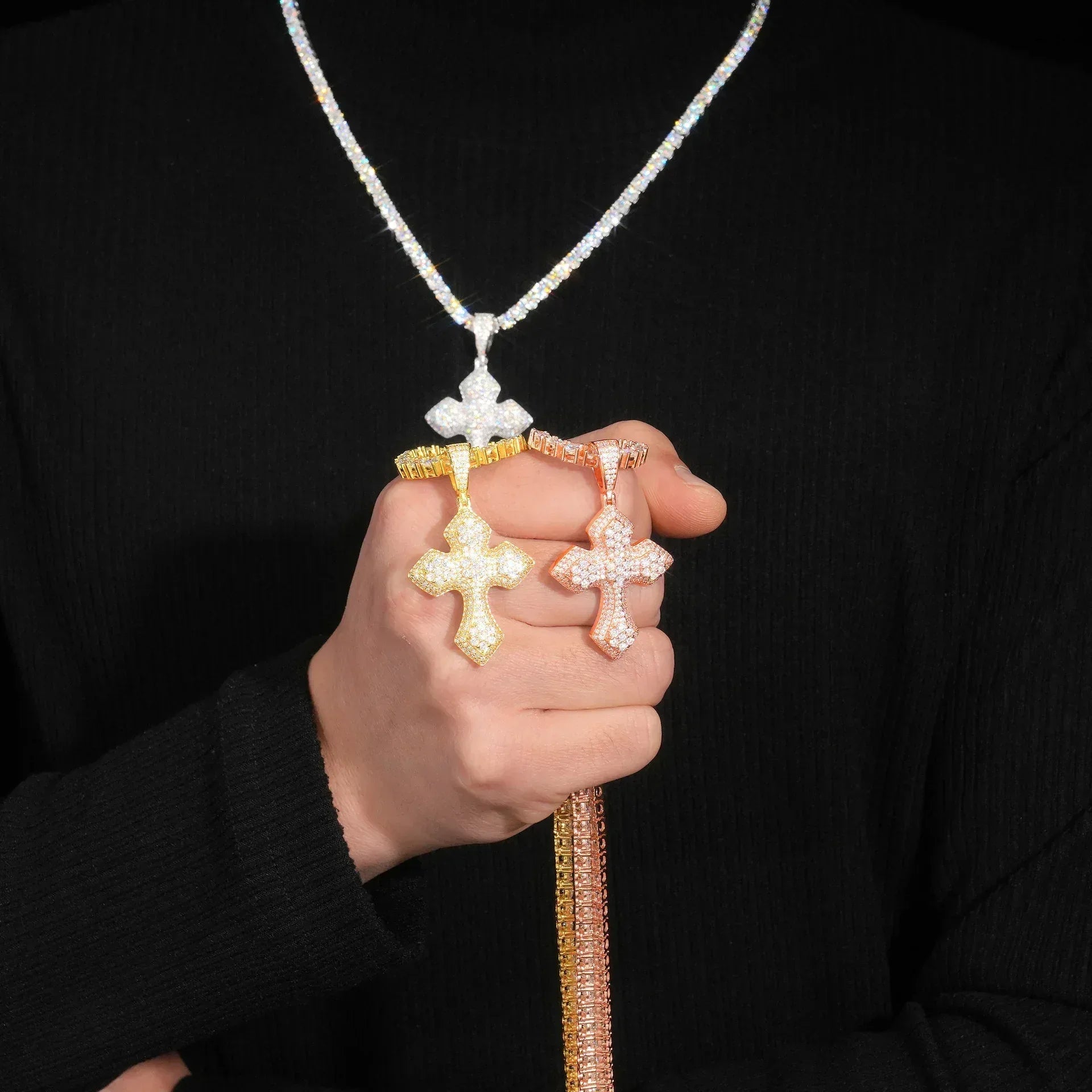 New S925 Silver Moissanite Cross Pendant – Unisex Hip-Hop Style Necklace - CaratixJewelry