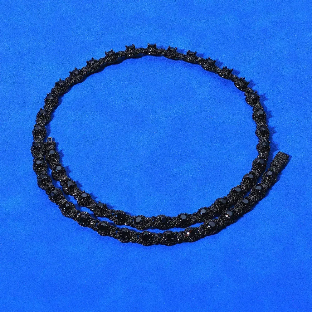 7.5mm Round Bead Cuban Link Zircon Hip Hop Necklace Gold Chain Rapper Style for Men | Caratix Jewelry - CaratixJewelry