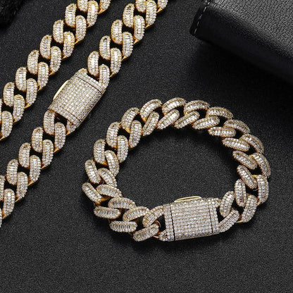 15mm Mixed Zircon Cuban Link Bracelet Luxury Hip Hop Jewelry - CaratixJewelry