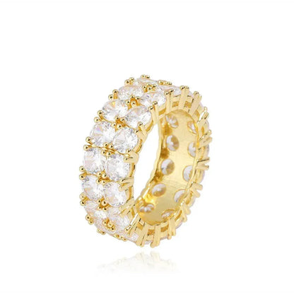 Hollow Double Row Zircon Ring Hip Hop Jewelry Bling Ring for Men | Caratix Jewelry - CaratixJewelry