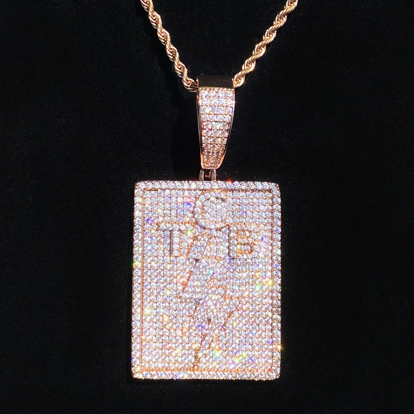Iced Out TCB Lightning Bolt Dog Tag | Men's "Taking Care of Business" Necklace - CaratixJewelry