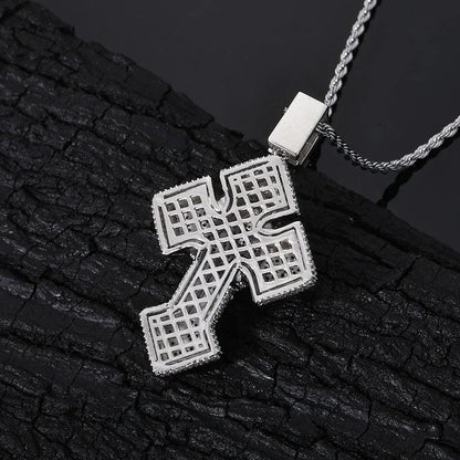 Custom Pendant Necklace with Portrait & Blue Flower Cross | Iced-Out Art Jewelry | Caratix - CaratixJewelry