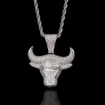 Bull Head Pendant Necklace with Copper Frame and Zircon Stones for Men | Caratix Jewelry - CaratixJewelry