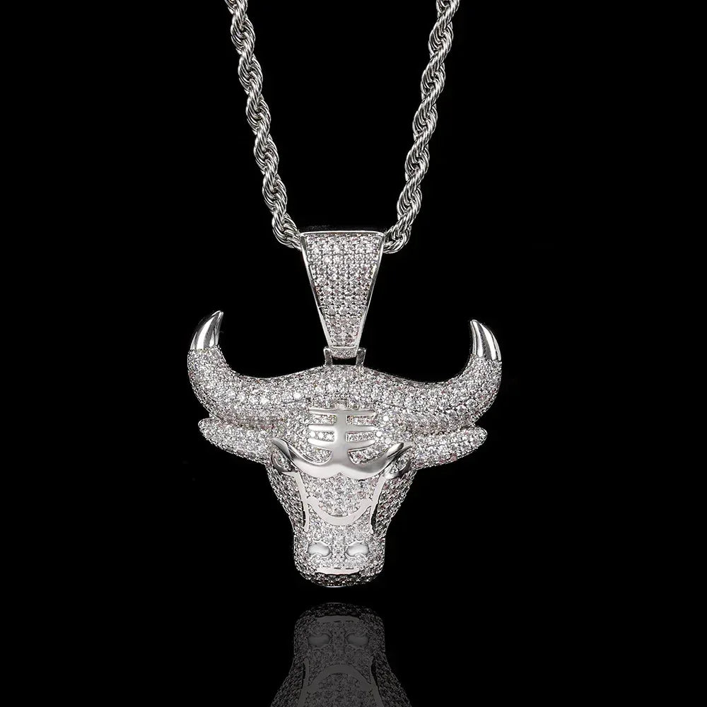 Bull Head Pendant Necklace with Copper Frame and Zircon Stones for Men | Caratix Jewelry - CaratixJewelry