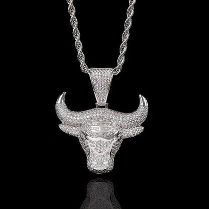 Bull Head Pendant Necklace with Copper Frame and Zircon Stones for Men | Caratix Jewelry - CaratixJewelry