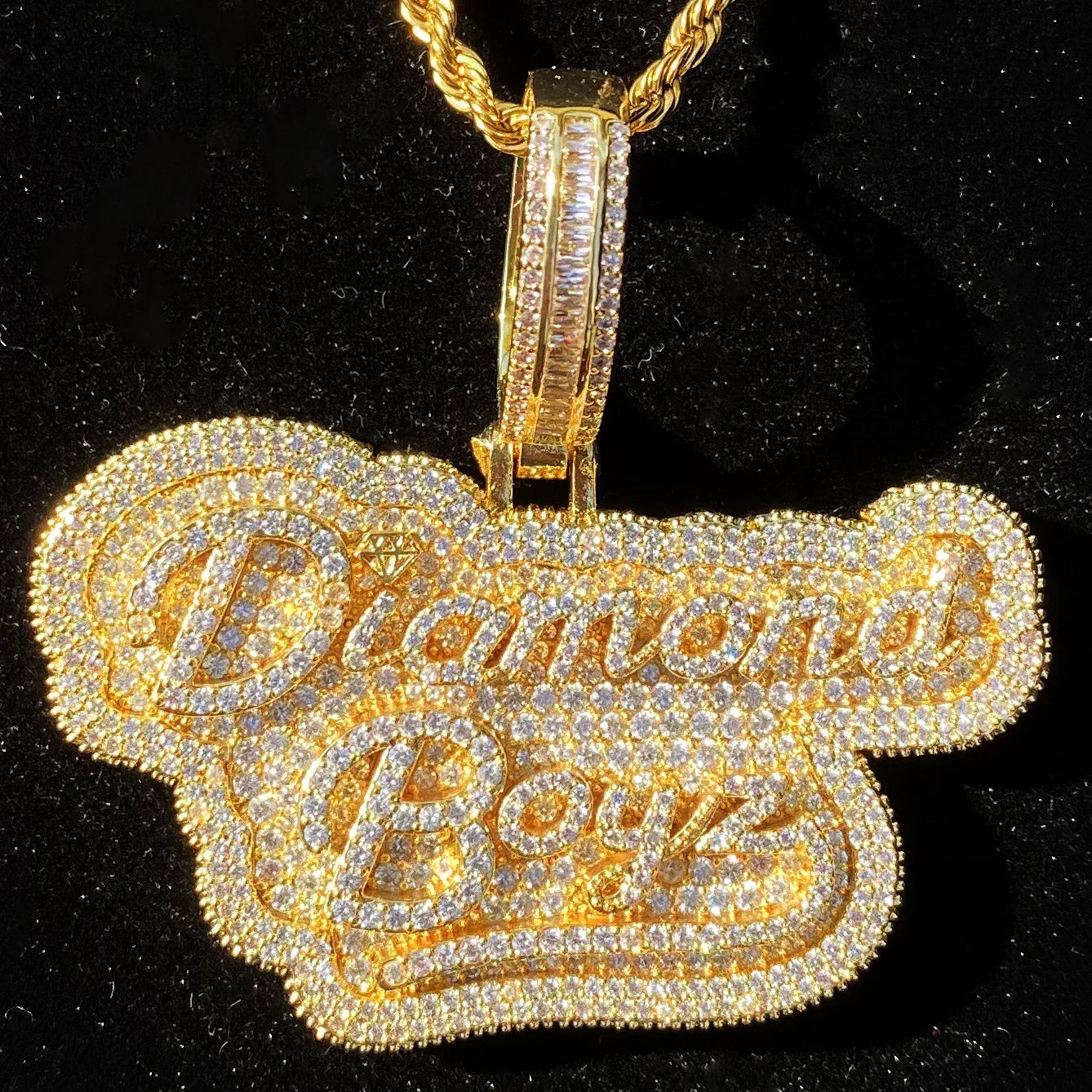 Iced Out " Boyz" Letter Pendant | Men's Real Copper CZ Necklace - CaratixJewelry