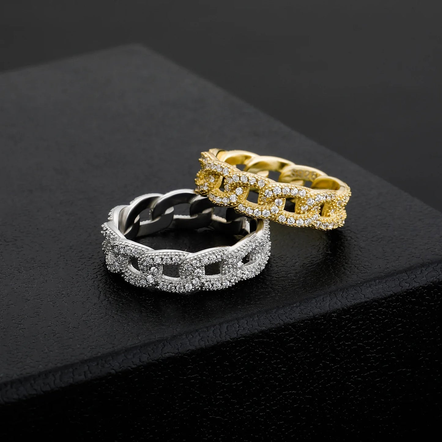 S925 Sterling Silver Cuban Link Cross Ring | Iced Out Hollow Band | Caratix