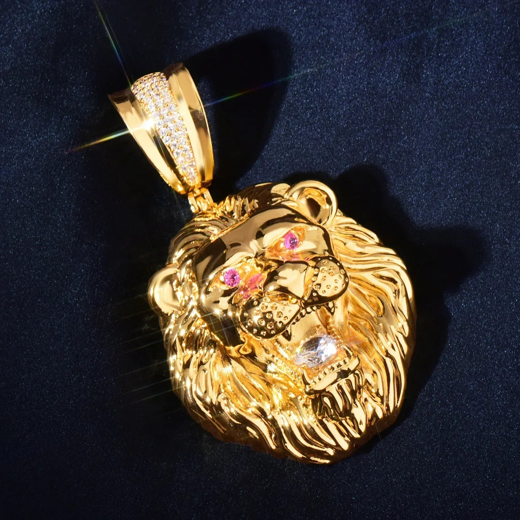 Iced Out Lion Head Pendant Necklace for Men – Solid Copper CZ Hip Hop Jewelry - CaratixJewelry