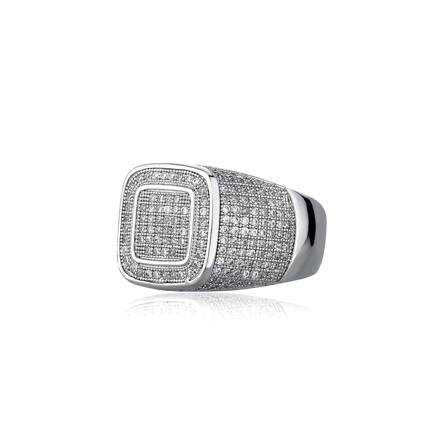 Men's Iced Out Wrench Motif Ring | Quadrangle Pave Zirconia Band | Caratix