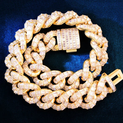 21mm Iced Out Step Cut Cuban Chain Necklace with Copper & Zircon - CaratixJewelry