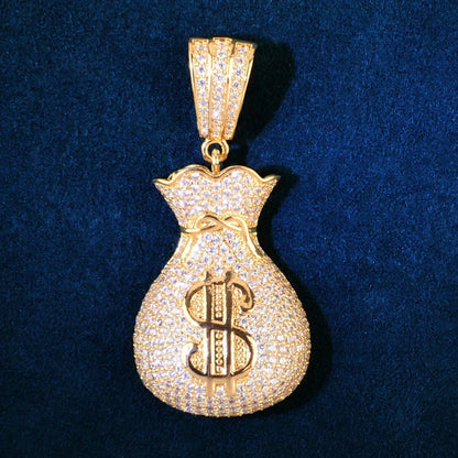 Iced Out Money Bag Pendant | CZ Hip Hop Men’s Streetwear Fashion Jewelry - CaratixJewelry