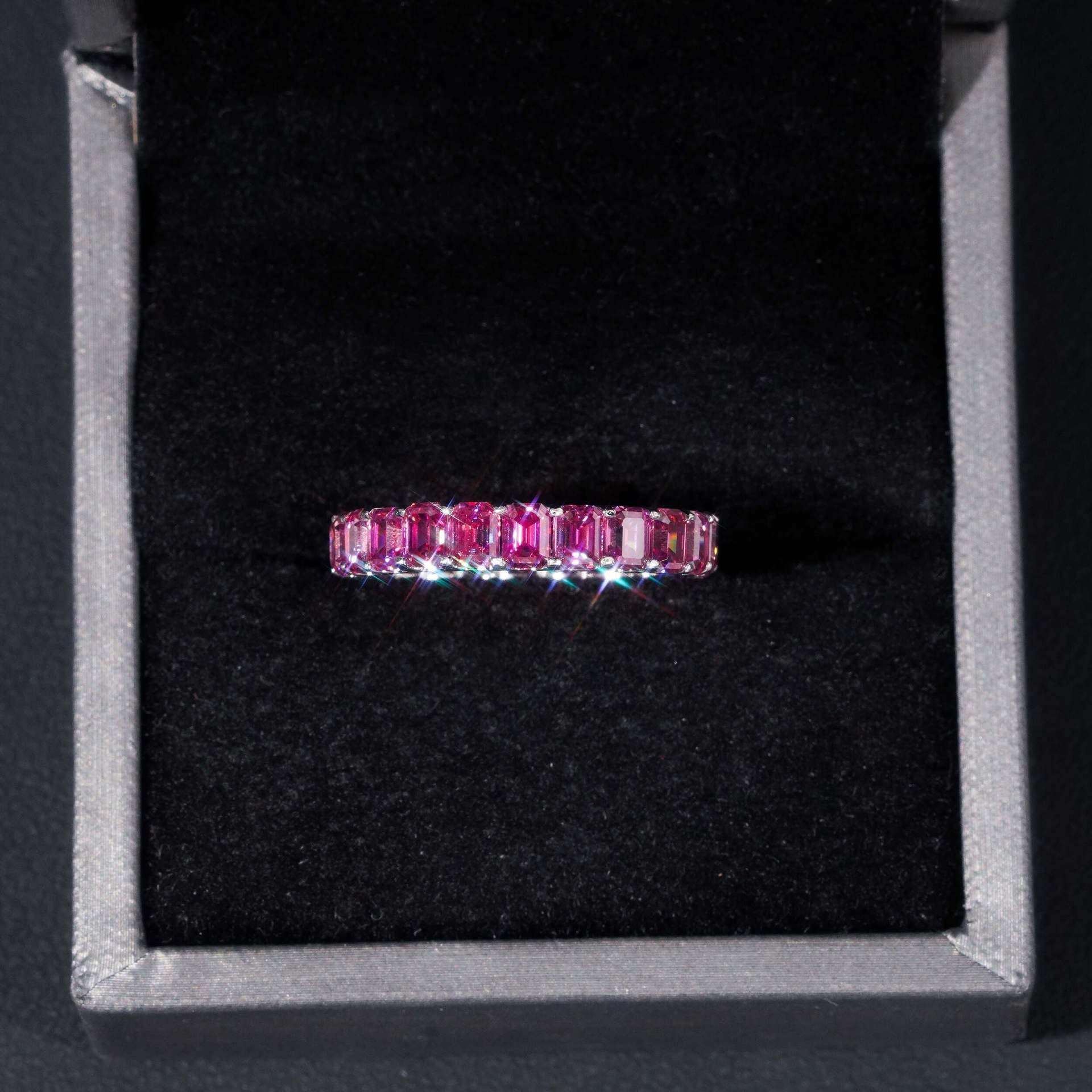 0.3ct Emerald-Cut Moissanite Ring | S925 Silver Unisex Colored Fashion Band - CaratixJewelry