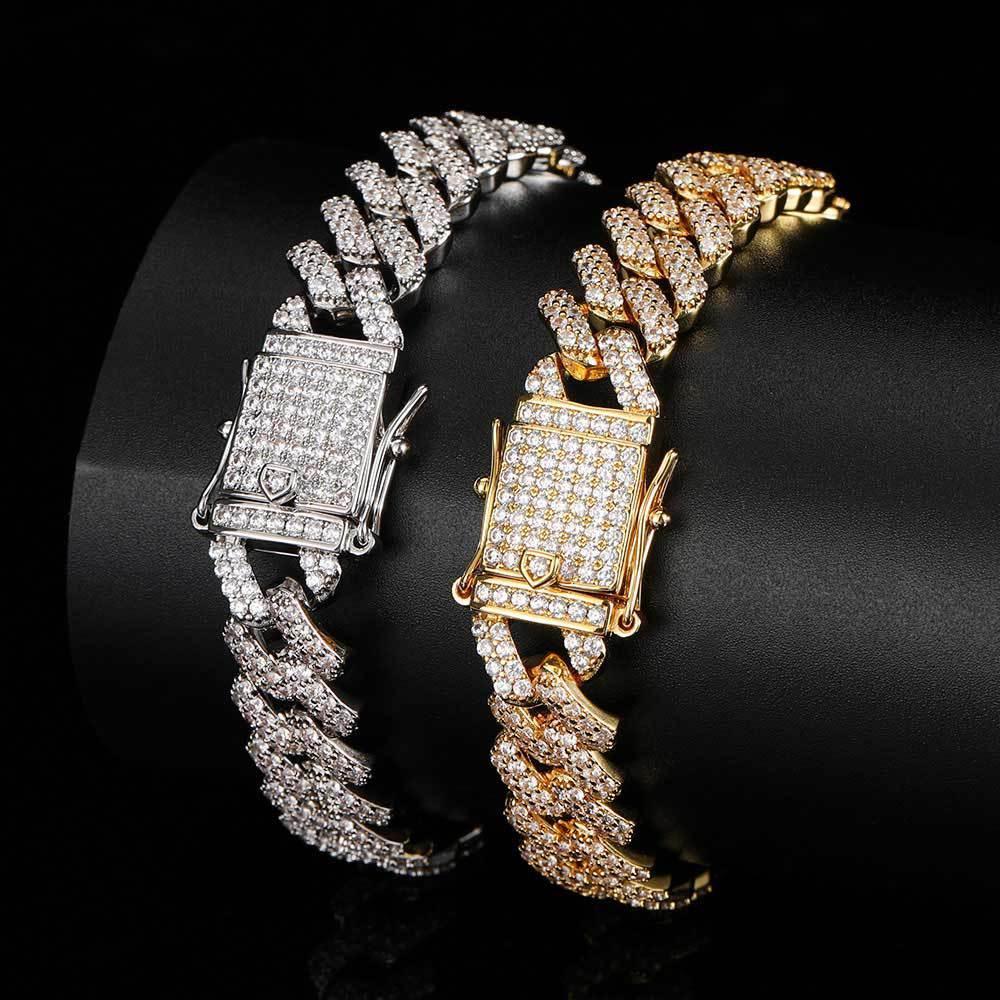12mm Double Row Cuban Chain Bracelet with 18K Gold - CaratixJewelry