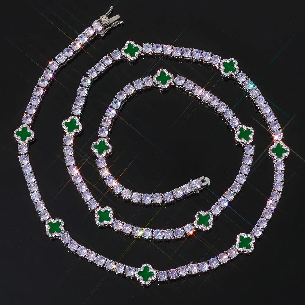 5mm Men's S925 Sterling Silver Clover Tennis Chain | Iced Out Zircon Necklace | Premium Gold Chain Rapper Aesthetic | Caratix - CaratixJewelry