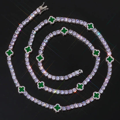 5mm Men's S925 Sterling Silver Clover Tennis Chain | Iced Out Zircon Necklace | Premium Gold Chain Rapper Aesthetic | Caratix - CaratixJewelry