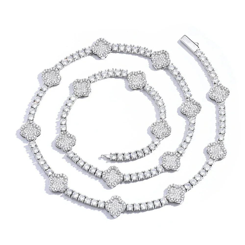 Men's Spring-Clasp Clover Tennis Chain | 5A Zircon Iced Out Necklace | Premium Gold Chain Rapper Style | Caratix - CaratixJewelry