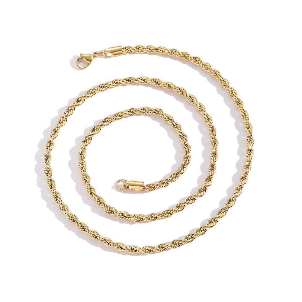 Stainless Steel Rope Chain Necklace 18K Gold Plated Unisex | Caratix Jewelry - CaratixJewelry