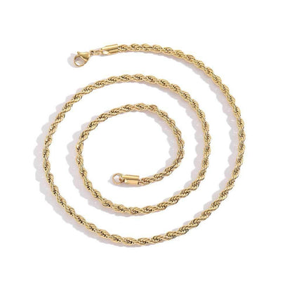 Stainless Steel Rope Chain Necklace 18K Gold Plated Unisex | Caratix Jewelry - CaratixJewelry