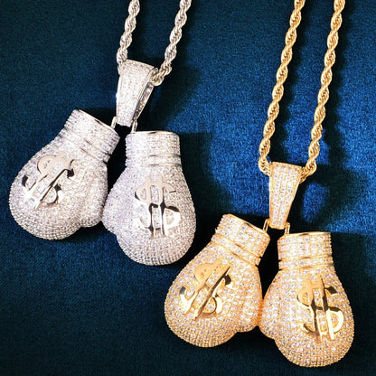 Iced Out Boxing Glove Money Pendant Necklace – Hip Hop CZ Trendy Streetwear Jewelry - CaratixJewelry