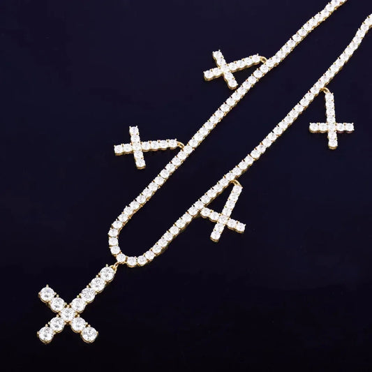 Iced Out Tennis Cross Pendant | Men's Hip Hop Solitaire Necklace Caratix - CaratixJewelry