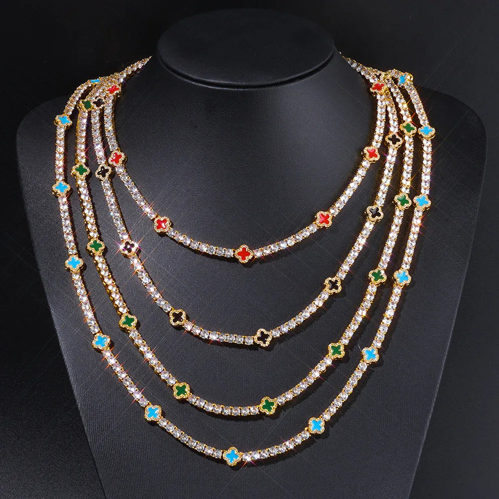 4mm S925 Sterling Silver Moissanite Clover Tennis Chain | VVS1 Moissanite Tester Passed Necklace | Premium Hip Hop Bling | Caratix - CaratixJewelry