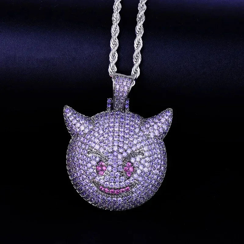 Iced Out Purple Devil Emoji Pendant Premium Copper CZ Demon Time Jewelry | Viral Hip Hop Bling | Caratix - CaratixJewelry