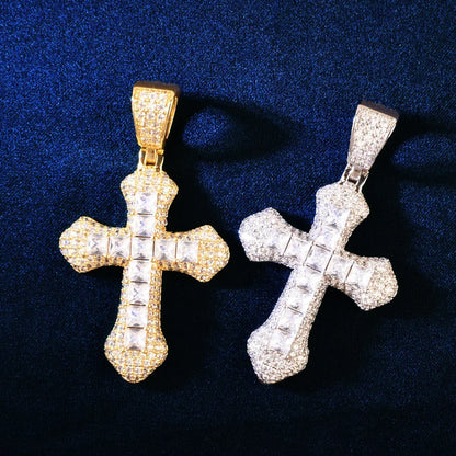 Large Cross Pendant Necklace | CZ Iced Out Hip Hop Chain - CaratixJewelry
