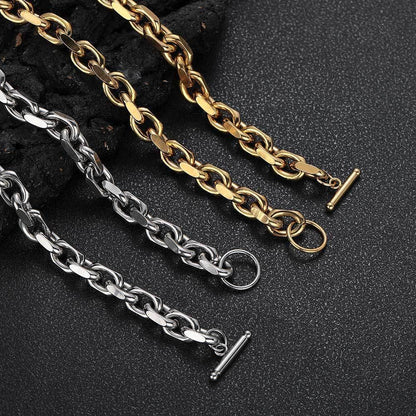 Cross O-Link Stainless Steel Bracelet with Gold Plating for Men | Caratix Jewelry - CaratixJewelry