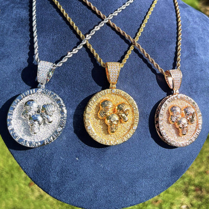 Men's Hardcore Hip Hop Necklace | Premium Copper CZ Skeleton Jewelry - CaratixJewelry