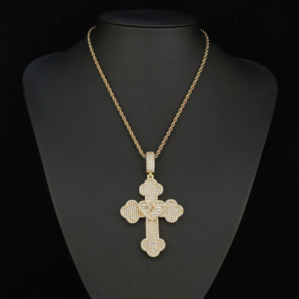 Broken Heart Cross S925 Silver Moissanite Rapper Chain Necklace | Caratix Jewelry - CaratixJewelry