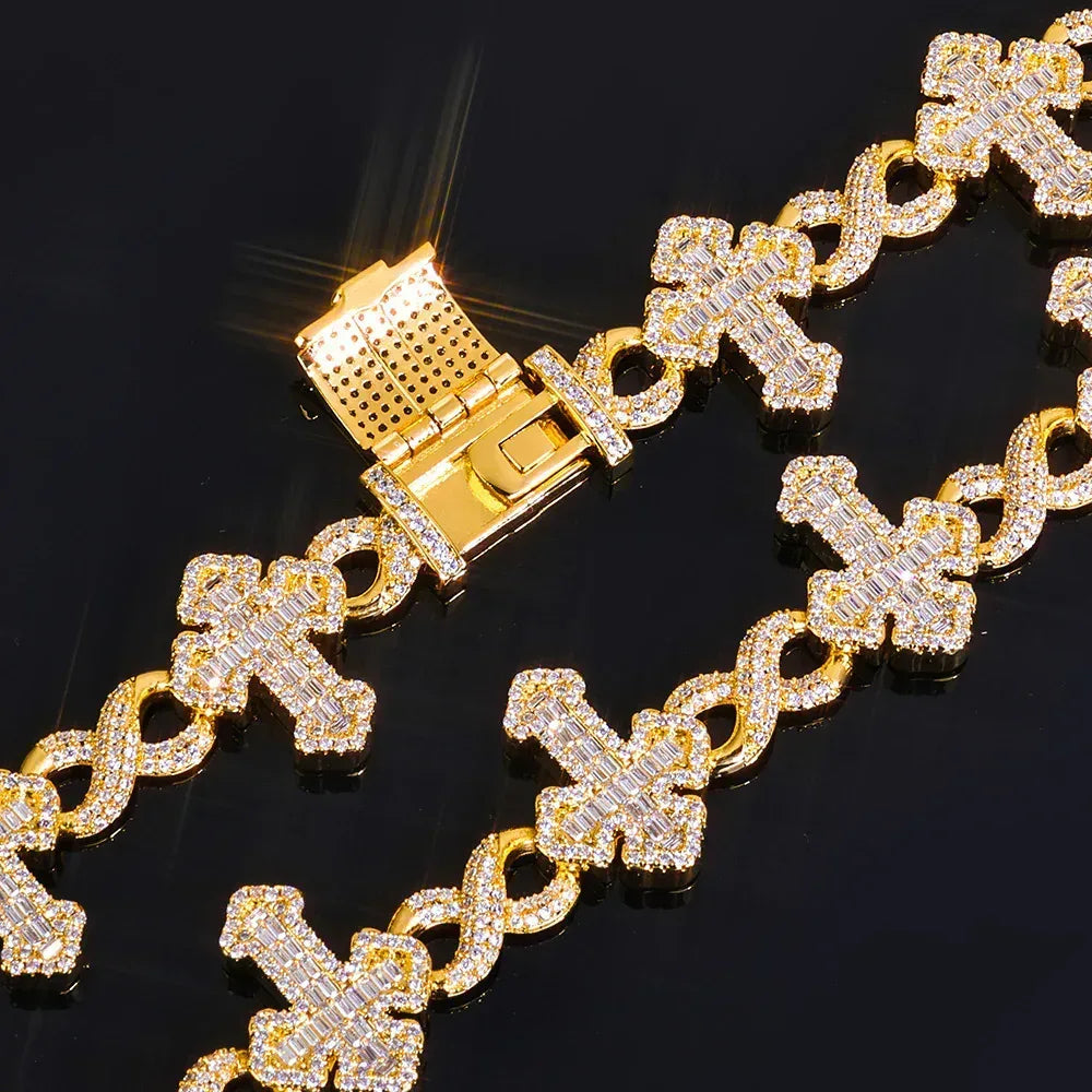 Custom 15mm Mixed Baguette Cross Necklace | Infinity 8-Link Rapper Iced Out Chain | Caratix - CaratixJewelry