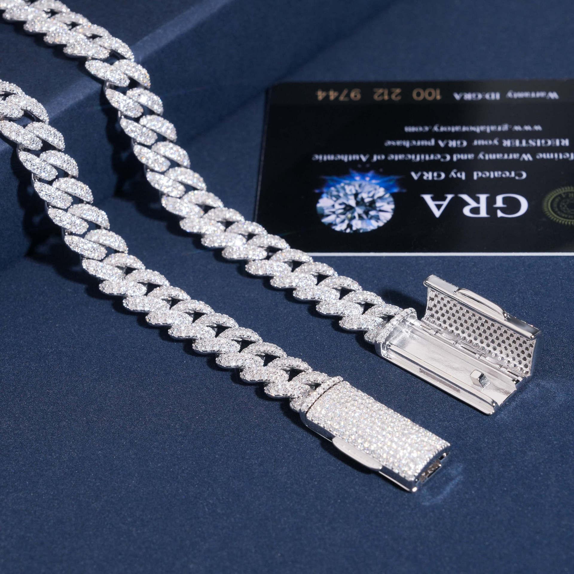 10mm Crescent Moissanite Cuban Link Chain – S925 Sterling Silver Iced-Out Hip Hop Streetwear Necklace - CaratixJewelry